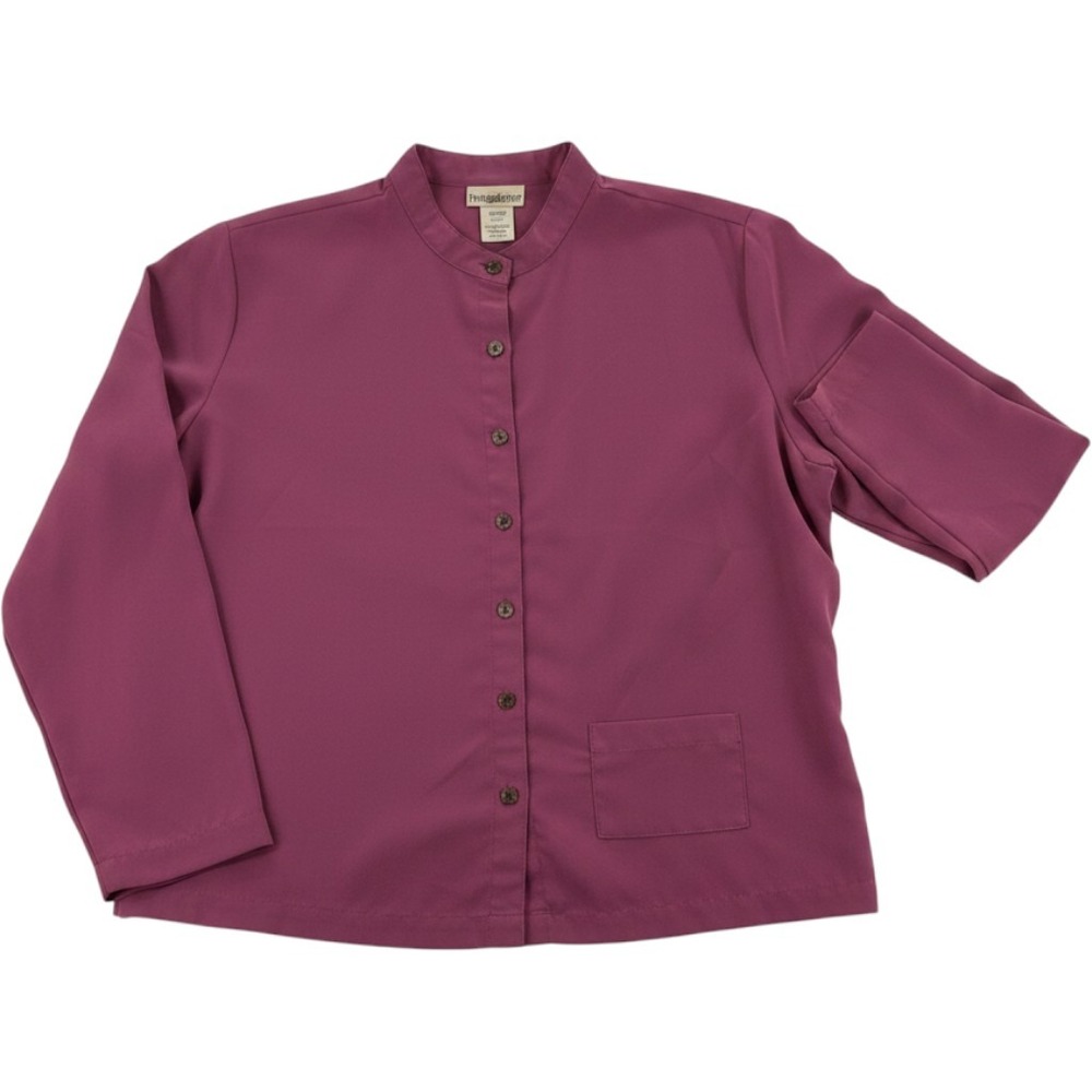 TravelSmith Womens Petite L 6276 Plum Mandarin Collar Button Front Blouse Top